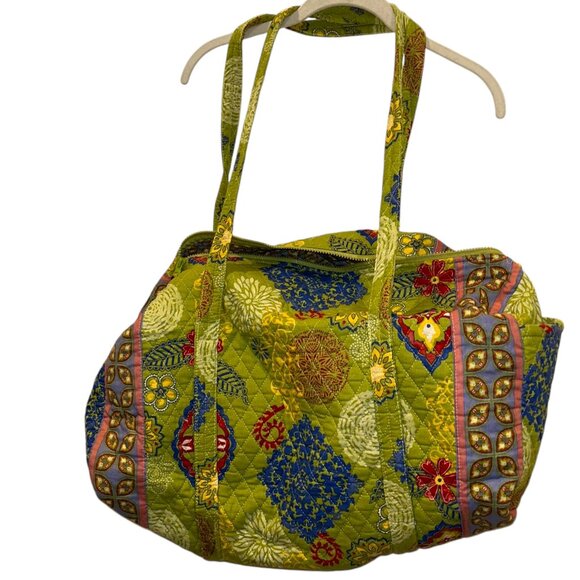 French Provencal green paisley block contrast cotton quilted weekender b… - Picture 1 of 6